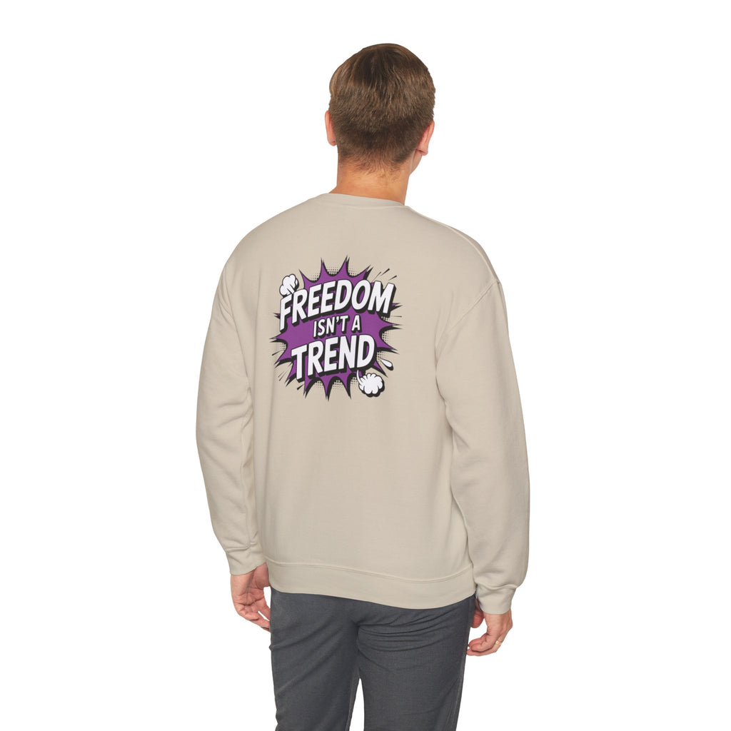 Freedom Isnt a Trend Sweatshirt | Retro Comic Back Print Crewneck | Conservative Free Speech Jumper | Anti-Woke Graphic Pullover