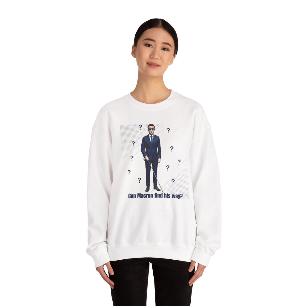 Can Macron Find His Way? Crewneck Sweatshirt | Political Satire Macron Aviator Graphic