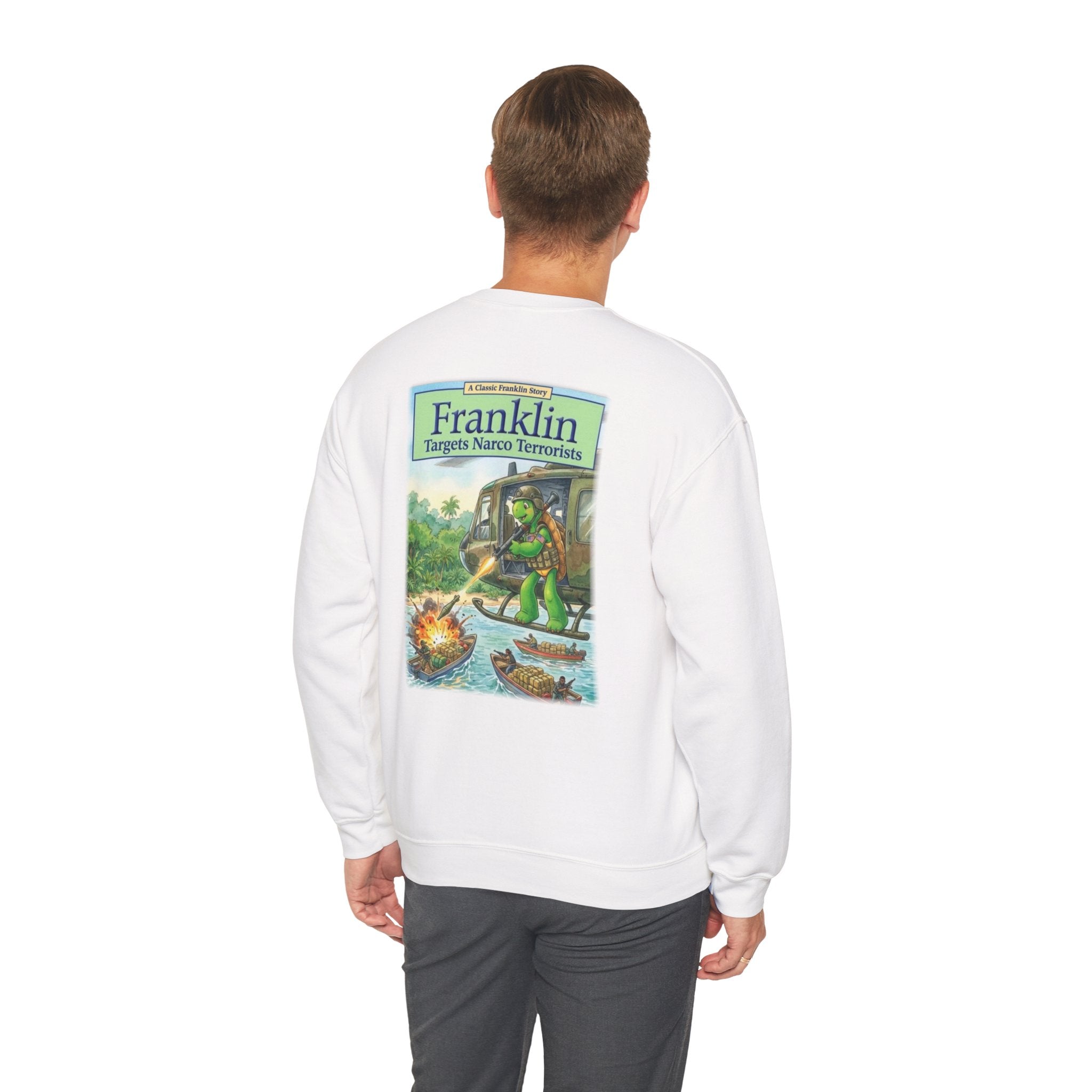 Franklin Targets Narco Terrorists Sweatshirt | Retro Storybook Turtle Crewneck