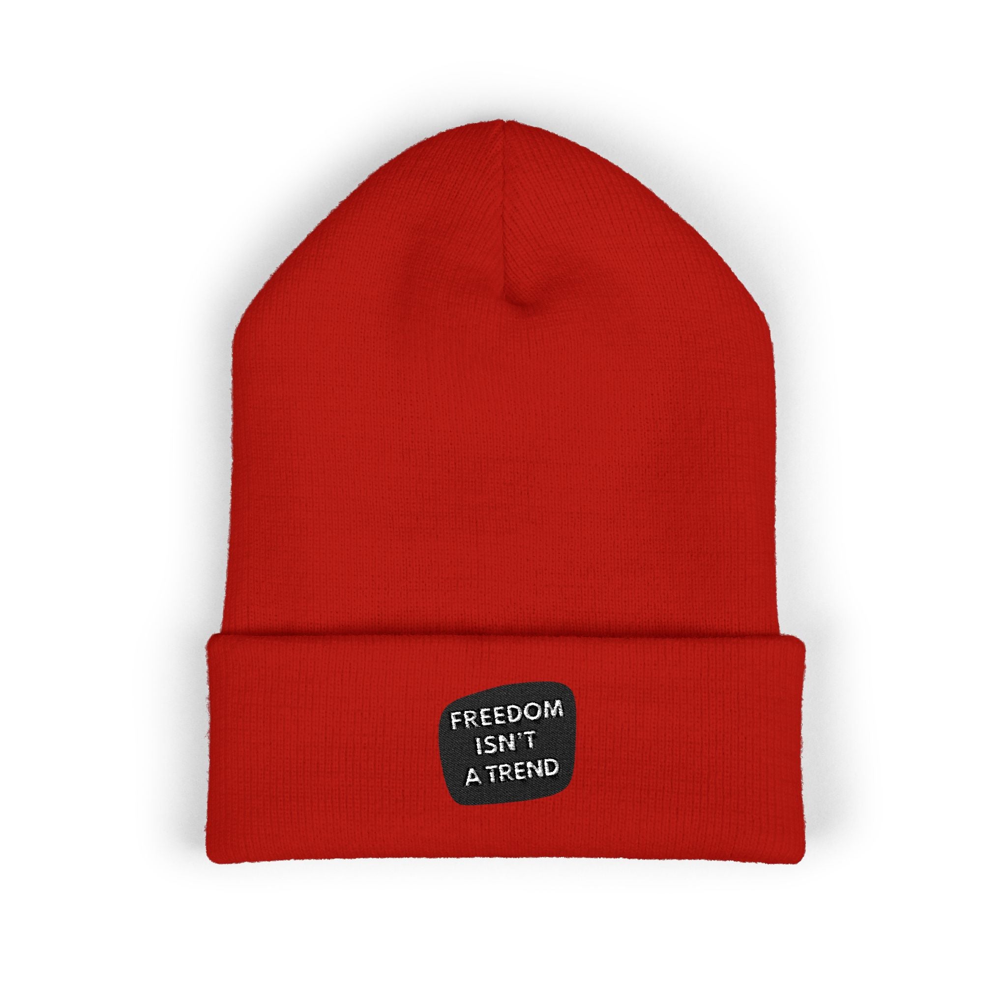 Freedom Isnt a Trend Beanie | Conservative Winter Hat | Anti-Woke Cuffed Knit Cap | Free Speech Embroidered Patch Beanie