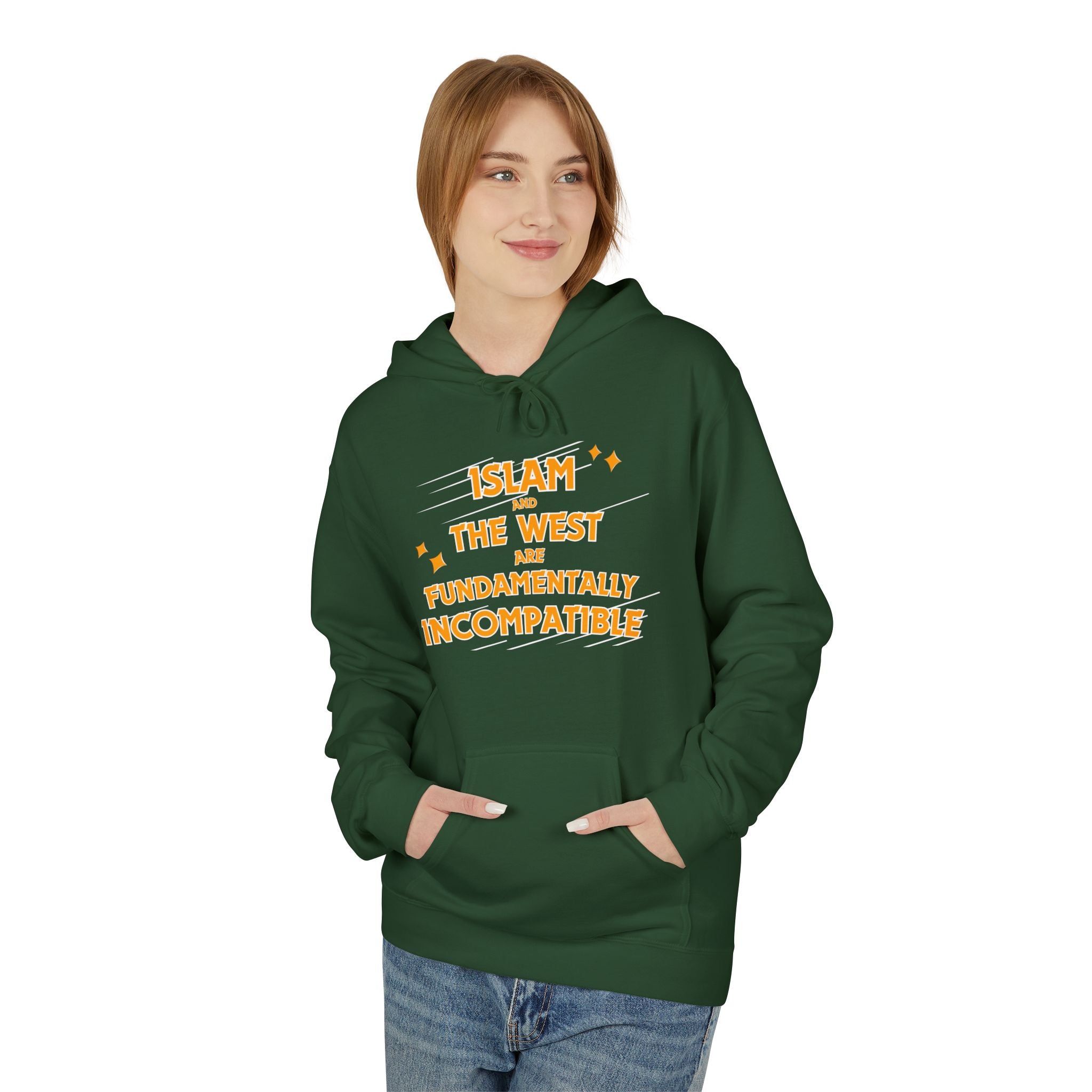 Islam and the West are Fundamentally Incompatible Midweight Fleece Hoodie | Minimal Embroidered Statement Pullover
