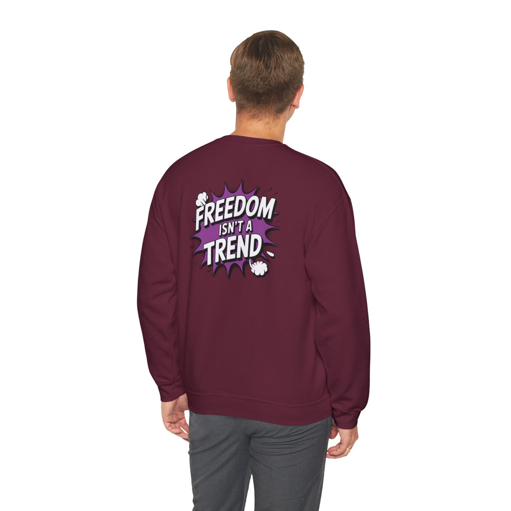 Freedom Isnt a Trend Sweatshirt | Retro Comic Back Print Crewneck | Conservative Free Speech Jumper | Anti-Woke Graphic Pullover