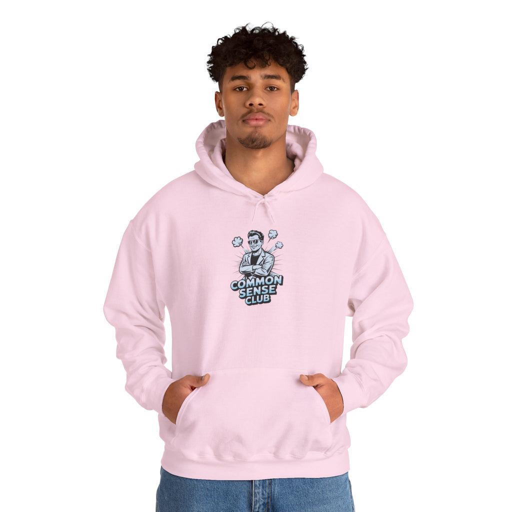 Common Sense Club Hoodie | Funny Conservative Graphic Pullover | Anti-Woke Retro Illustration Streetwear Hoodie