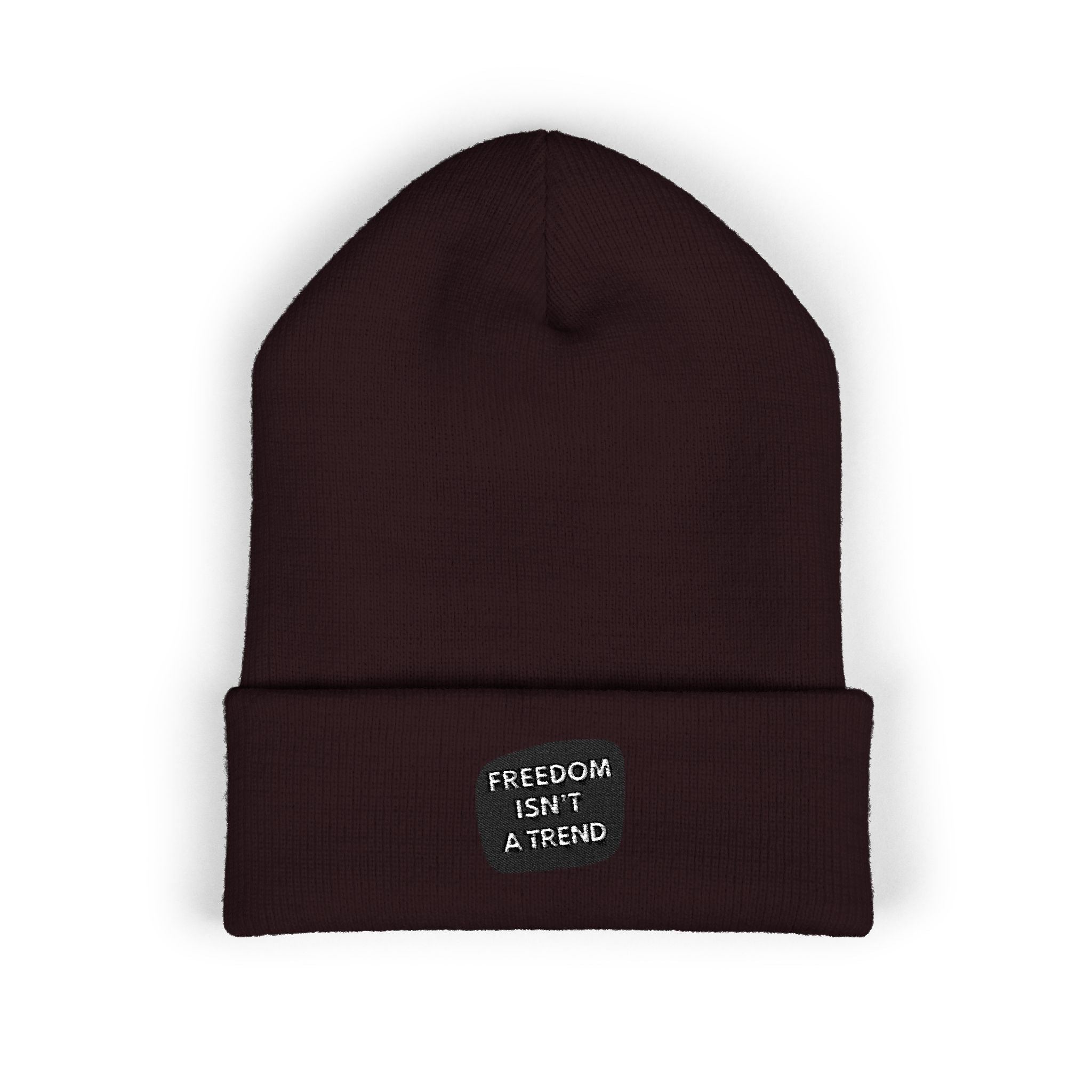 Freedom Isnt a Trend Beanie | Conservative Winter Hat | Anti-Woke Cuffed Knit Cap | Free Speech Embroidered Patch Beanie