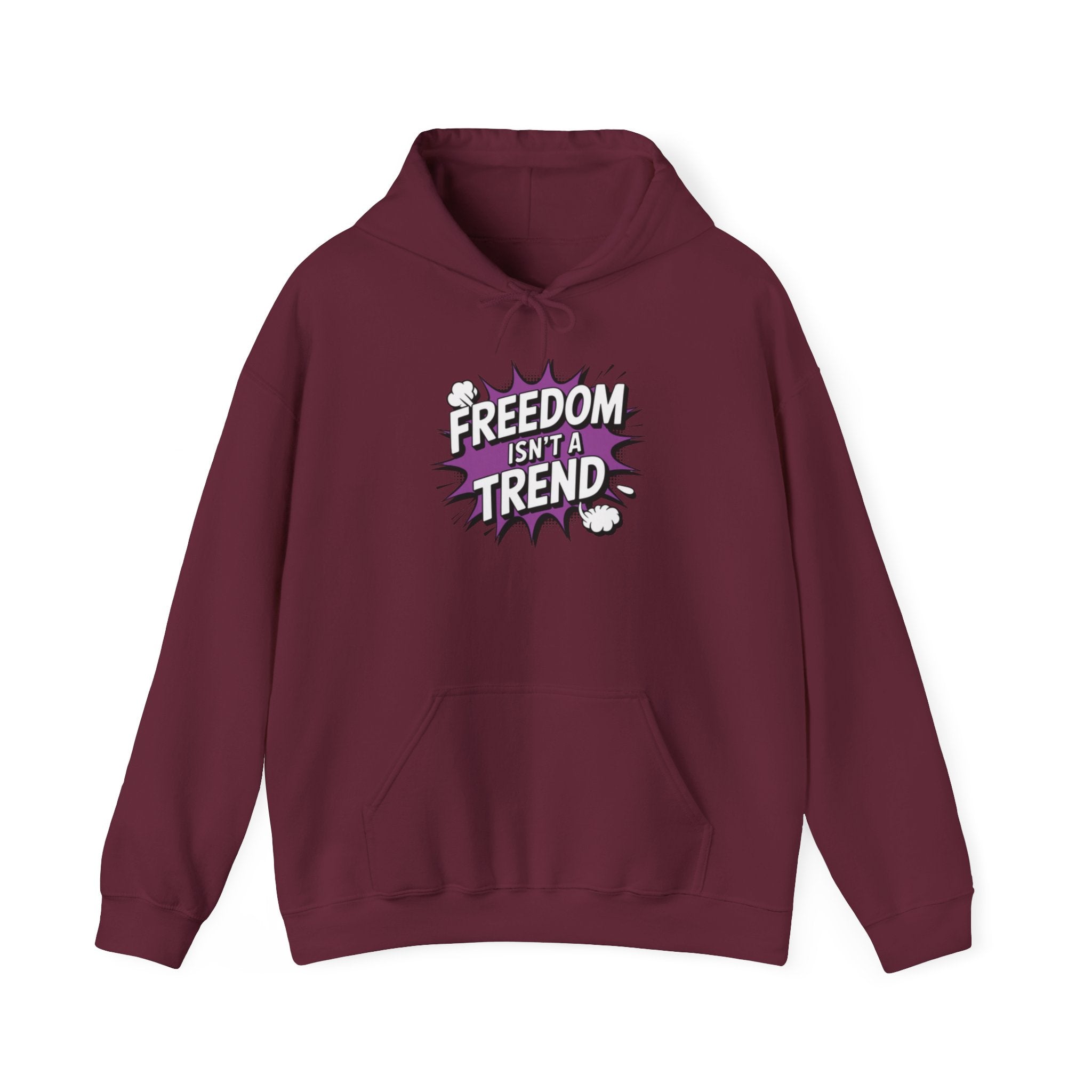Freedom Isnt a Trend Hoodie | Retro Comic Front Print Pullover | Conservative Free Speech Streetwear | Anti-Woke Graphic Hooded Sweatshirt