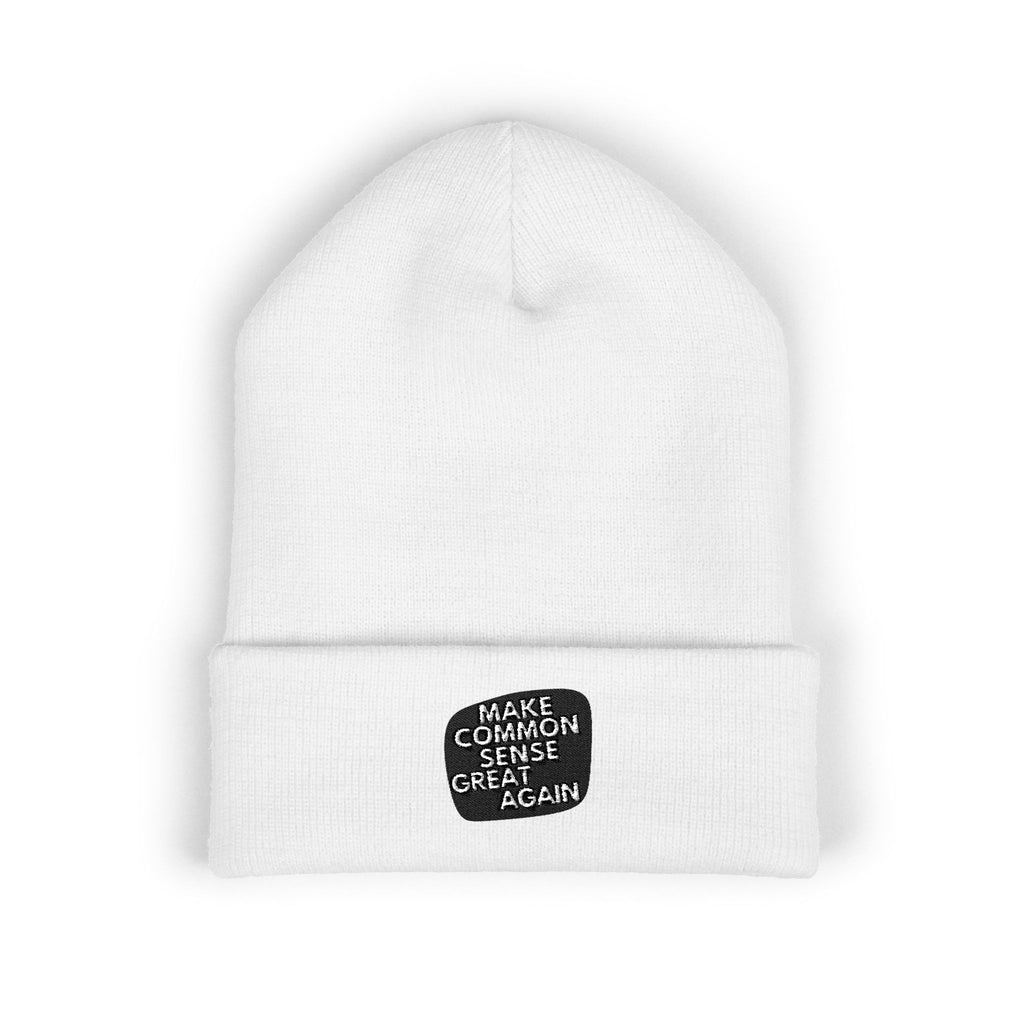 Make Common Sense Great Again Cuffed Beanie | Hand-Drawn Square Script Embroidery