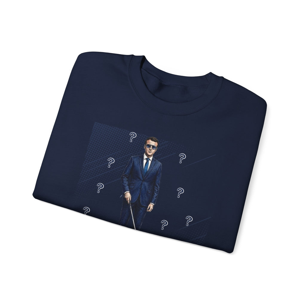 Can Macron Find His Way? Crewneck Sweatshirt | Political Satire Macron Aviator Graphic