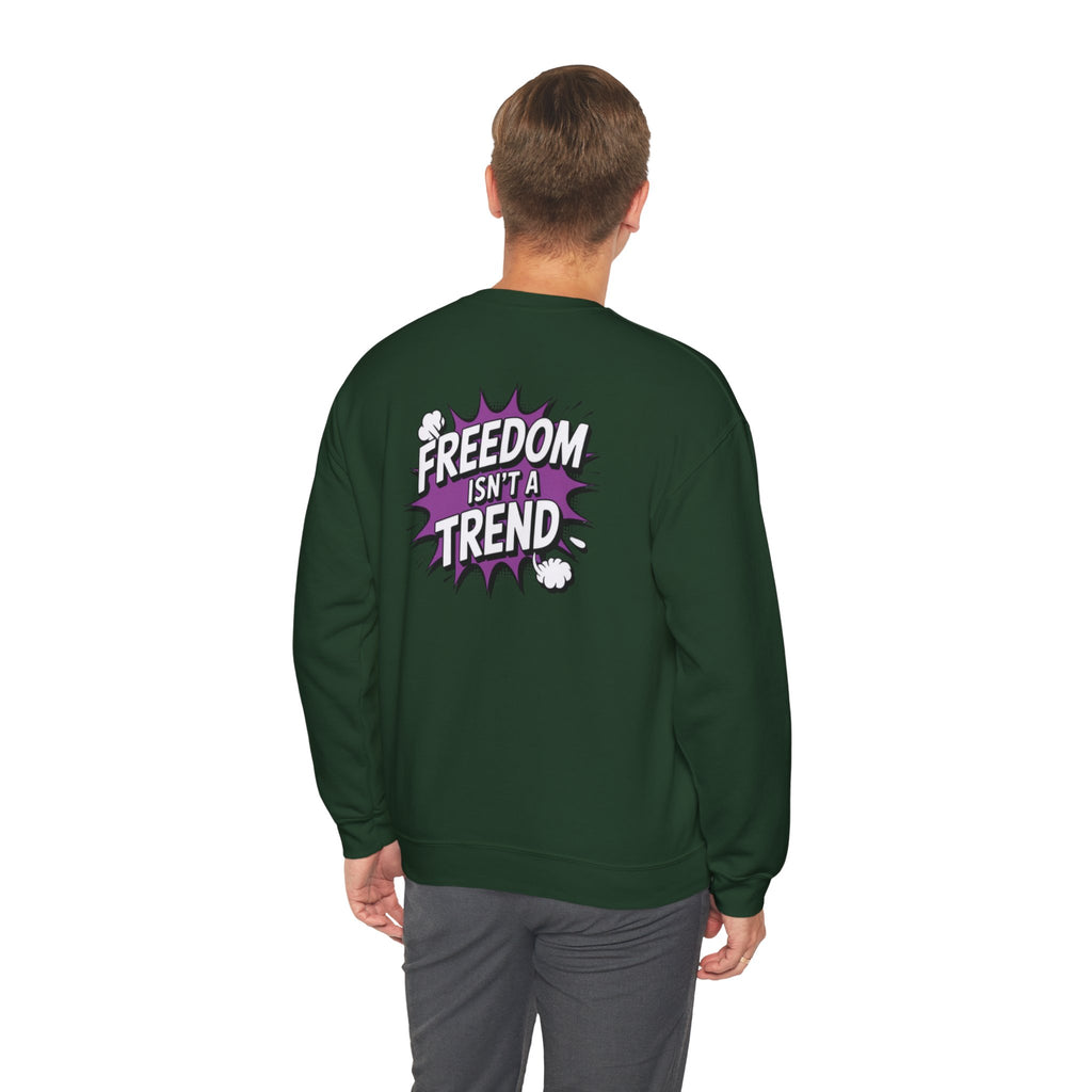 Freedom Isnt a Trend Sweatshirt | Retro Comic Back Print Crewneck | Conservative Free Speech Jumper | Anti-Woke Graphic Pullover