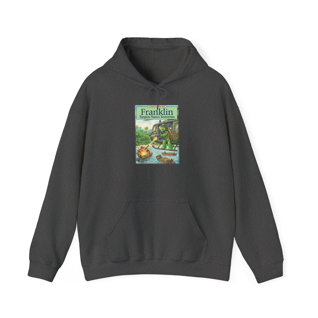 Franklin Targets Narco Terrorists Hoodie | Retro Campsite Turtle Graphic Hoodie