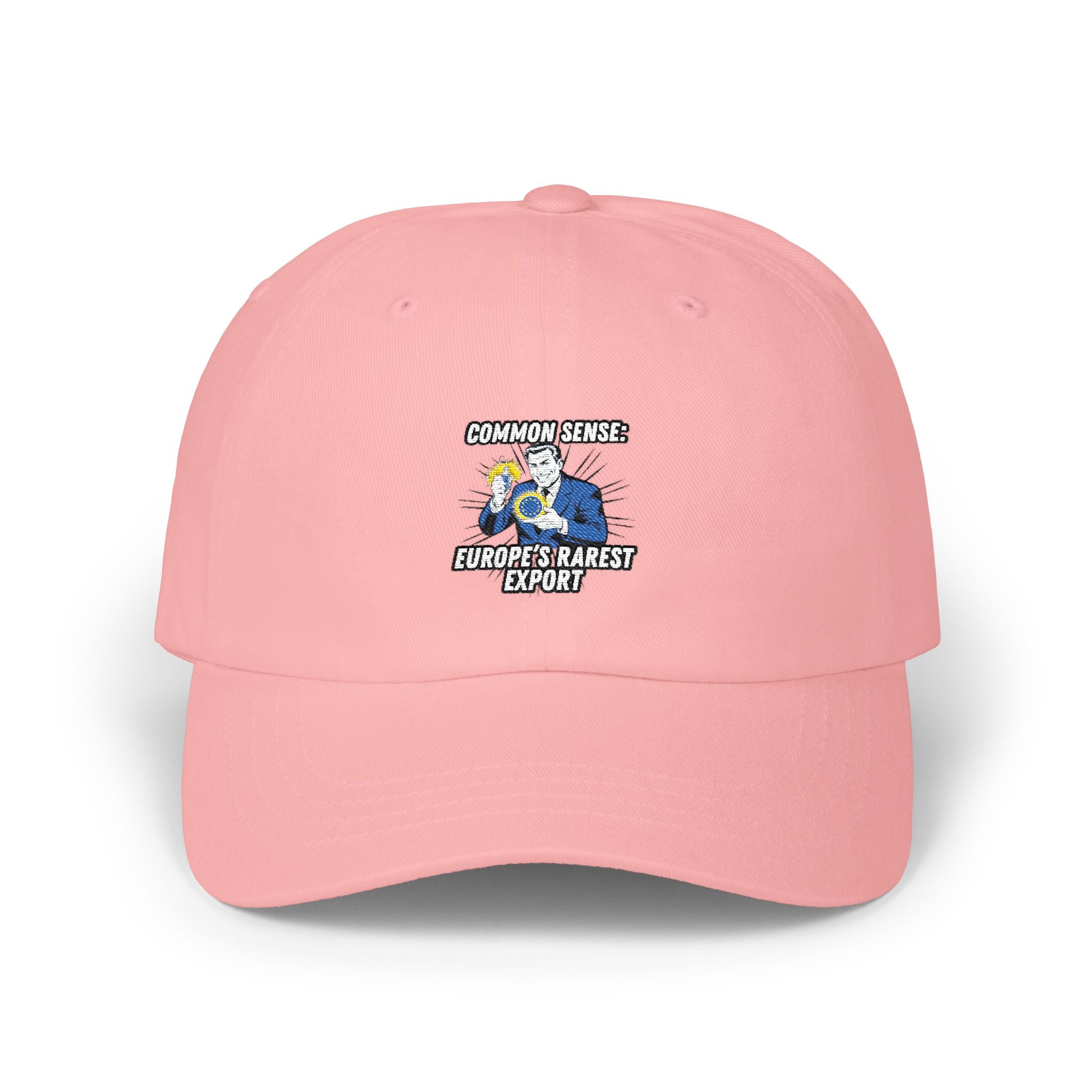 Common Sense Europes Rarest Export Dad Cap | Funny Conservative Retro Europe Graphic Hat | Political Satire Anti-EU Right Wing Baseball Cap