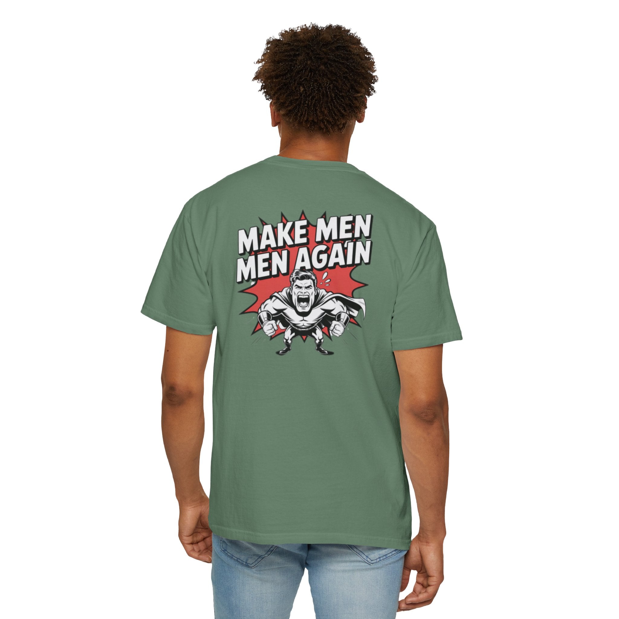 Make Men Men Again T-Shirt | Retro Comic Muscle Guy | Masculinity Graphic Tee